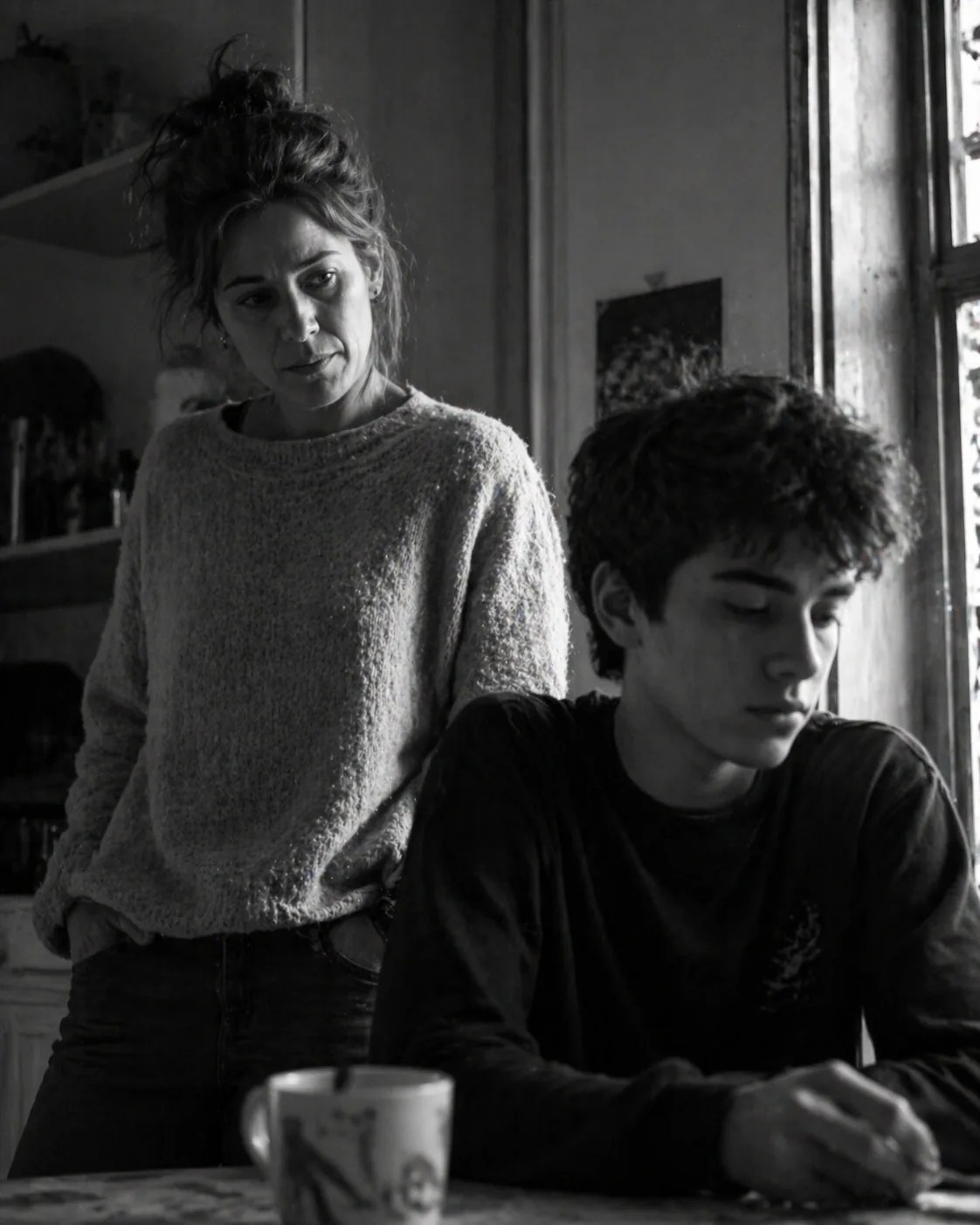 Parent et adolescent dans un moment de tension silencieuse